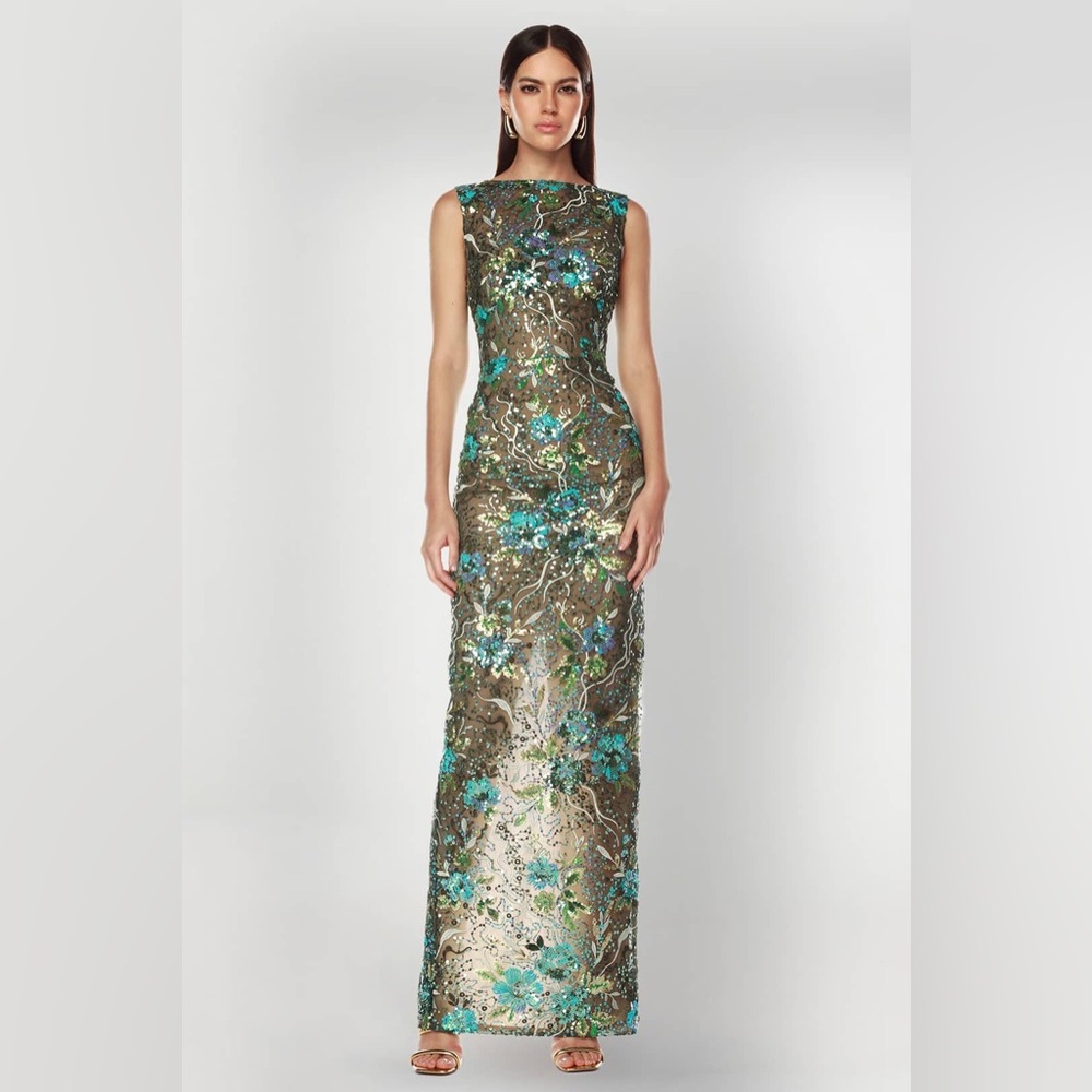 Bronx & Banco Violeta Teal Multi Black & Green Sequin Maxi Dress S NWOT